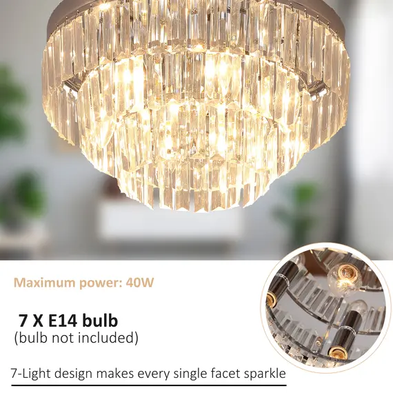 Buy Round Crystal Ceiling Lamp 7 Lights Chandelier Mounted Fixture For Living Room Dining Room Hallway Modern, 5 image
