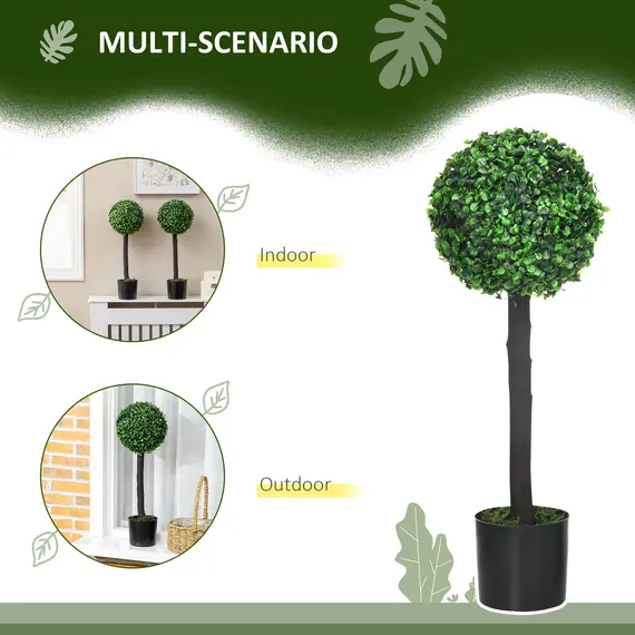 Buy Set of 2 Artificial Plants Boxwood Ball Trees in Pot Fake Plants for Home Indoor Outdoor Decor, 20x20x60cm, Green, 5 image