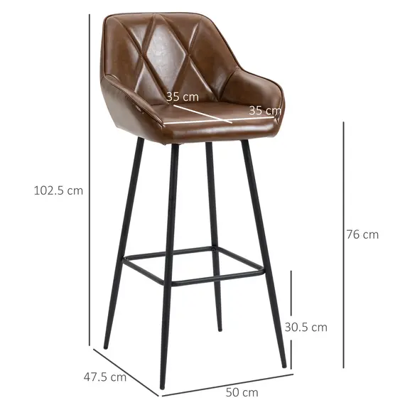 Buy Retro Bar Stools Set of 2, Breakfast Bar Chairs with Footrest, Kitchen Stools with Backs and Steel Legs, for Dining Area and Home Bar, Brown, 3 image