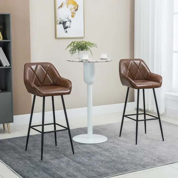 Buy Retro Bar Stools Set of 2, Breakfast Bar Chairs with Footrest, Kitchen Stools with Backs and Steel Legs, for Dining Area and Home Bar, Brown, 2 image
