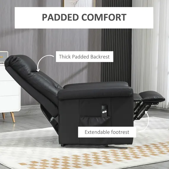 Buy Power Lift Chair, PU Leather Recliner Sofa Chair for Elderly with Remote Control, Side Pocket, Black, 7 image
