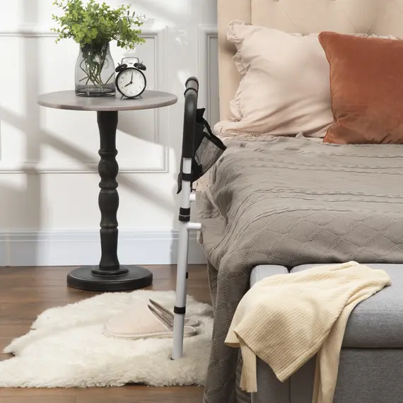 Buy Safety Bed Rail, Height Adjustable Bed Assist Rail with Storage Pocket, Grab Bar for Disabled and Senior, White, 2 image