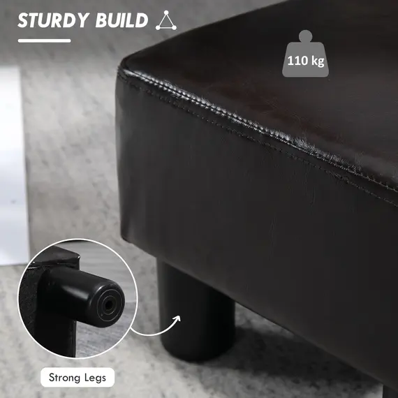 Buy PU Leather Footstool Ottoman Cube with 4 Plastic Legs, Brown, 5 image