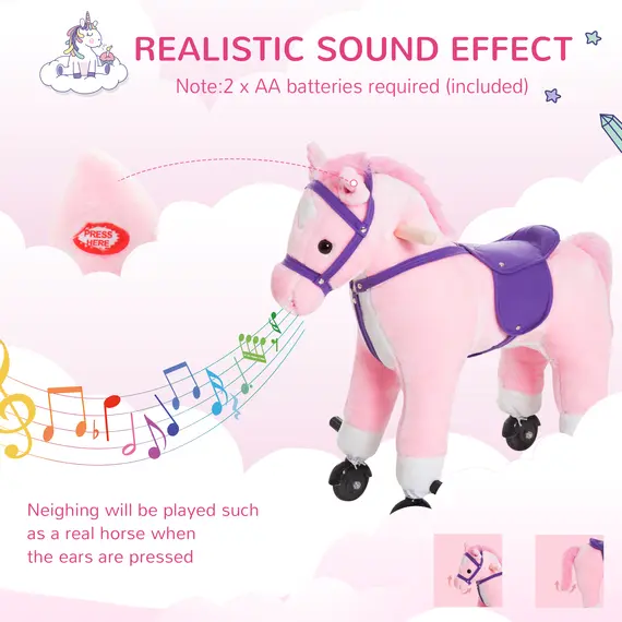 Buy Rocking Horse Kids Ride on Walking Horse Animal Pony Wheeled Riding Plush Toy w/Sound for 3 Years and Up (Pink), 5 image
