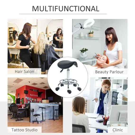 Buy Salon Saddle Stool, Rolling Saddle Chair for Massage, Spa, Clinic, Beauty, Hairdressing and Tattoo, Black, 7 image
