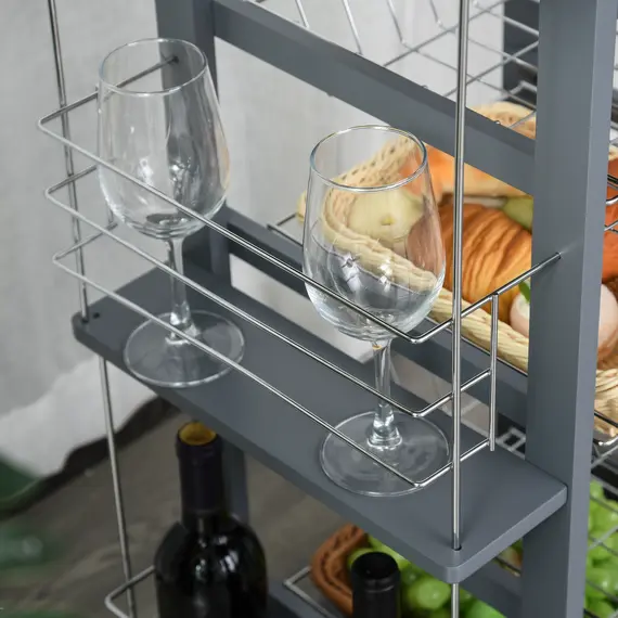 Buy Rolling Kitchen Cart, Utility Storage Cart with 4 Basket Drawers & Side Racks, Wheels for Dining Room, Grey, 8 image