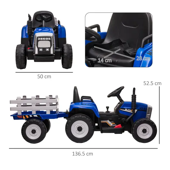 Buy Ride On Tractor, Battery Powered Electric Car, with Detachable Trailer, Remote Control, Music - Blue, 3 image