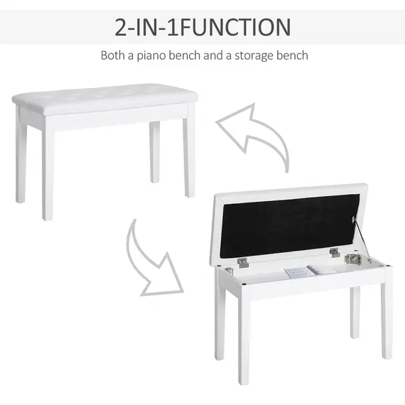 Buy PU Leather Upholstered Piano Stool Makeup Stool Bench Dressing Table Seat with Storage 76x36x50cm, White, 4 image