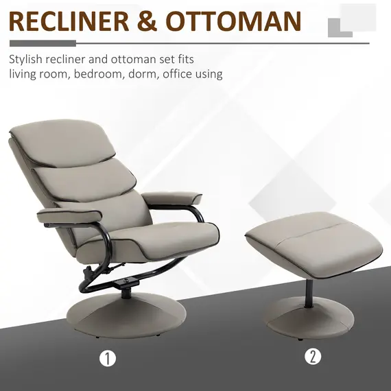 Buy Recliner Chair with Ottoman 360° Swivel Faux Leather High Back Armchair w/ Footrest Stool for Home Office, 7 image