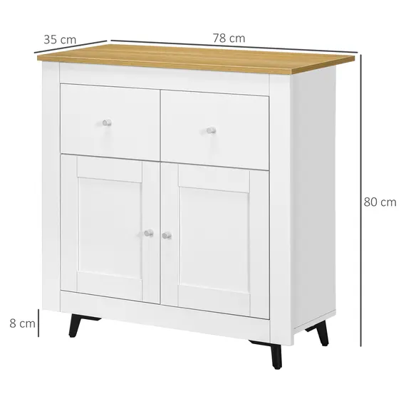 Buy Sideboard Storage Cabinet, Modern Kitchen Cupboard with Double Doors and Drawers for Dining Room, Living Room and Entryway, White, 3 image