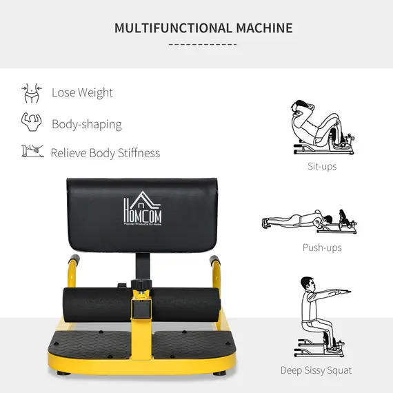 Buy Squat Machine with Push Up Stand, Padded Hip Thrust Bench with Adjustable Cushion for Home Gym Work Out, Yellow, 6 image