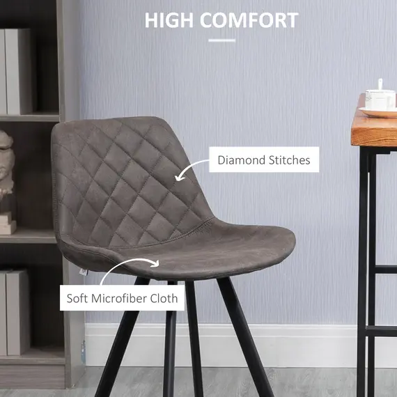 Buy Set Of 2 Bar Stools Vintage Microfiber Cloth Tub Seats Padded Comfortable Steel Frame Footrest Quilted Home Bar Cafe Kitchen Chair Stylish Dark Grey, 5 image