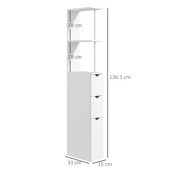 Buy Slim Bathroom Storage Cabinet with Drawers, Tall Bathroom Cupboard with 2-Tier Shelf, White, 3 image