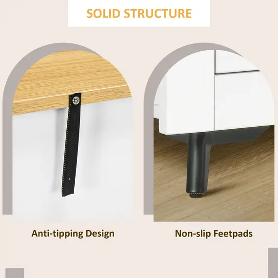 Buy Sideboard Storage Cabinet, Modern Kitchen Cupboard with Double Doors and Drawers for Dining Room, Living Room and Entryway, White, 6 image