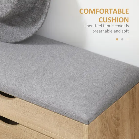 Buy Shoe Bench with Cushion for 4 Pair of Shoes, Storage Bench with Padded Seat, Flip-up Cabinet and Hidden Space for Entryway, Natural, 5 image
