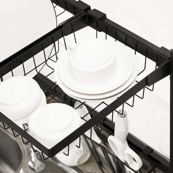 Buy Space Saving 2 Tier Adjustable Dish Drainer Over The Sink Dish Drying Rack, Black, 9 image