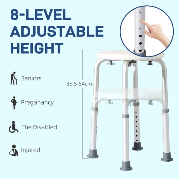 Buy Shower Chair, Height Adjustable Aluminium Shower Stool with Non-Slip Feet for Disabled, Elderly, White, 7 image