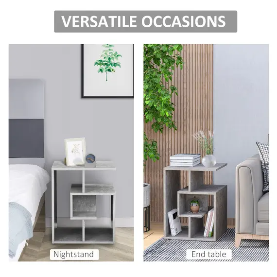 Buy Side Table, 3 Tier End Table with Open Storage Shelves for Living Room, Bedroom, Cement Colour, 6 image