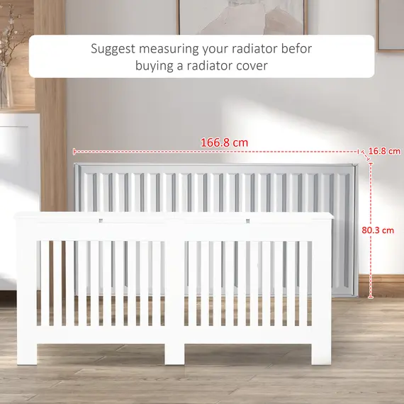 Buy Slatted Radiator Cover Painted Cabinet MDF Lined Grill in White (172L x 19W x 81H cm), 7 image