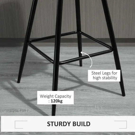 Buy Set of 2 Bar Stools Velvet-Touch Dining Chairs Kitchen Counter Chairs    Fabric Upholstered seat with Metal Legs, Backrest, Grey, 6 image