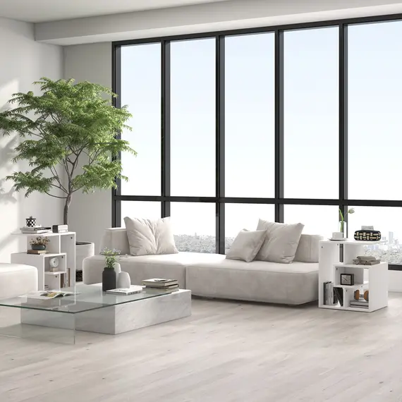 Buy Side Table, 3 Tier End Table with Open Storage Shelves for Living Room, Bedroom, Set of 2, White, 2 image