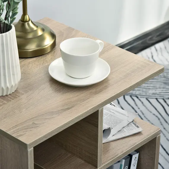 Buy Side Table, 3 Tier End Table with Open Storage Shelves for Living Room, Bedroom, Set of 2, Oak, 7 image