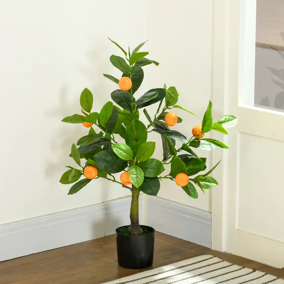 Buy Set of 2 Artificial Plants, Lemon and Orange Tree with Pot, for Home Indoor Decor, 60cm, 8 image
