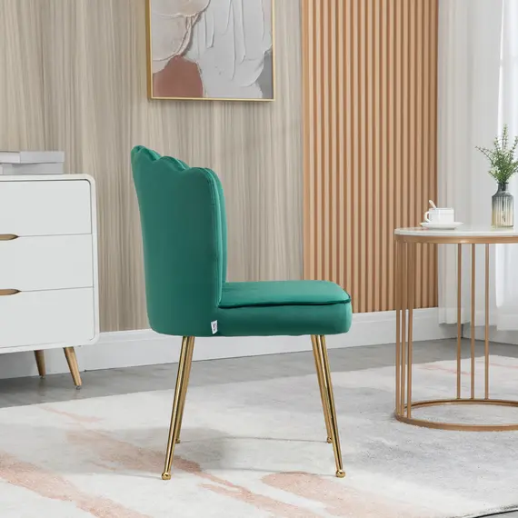 Buy Shell Dining Chairs Set of 2, Upholstered Kitchen Chairs with Gold Metal Legs and Backrest, Velvet Fabric Lounge Leisure Chairs for Living Room, Reception Room, Green, 7 image