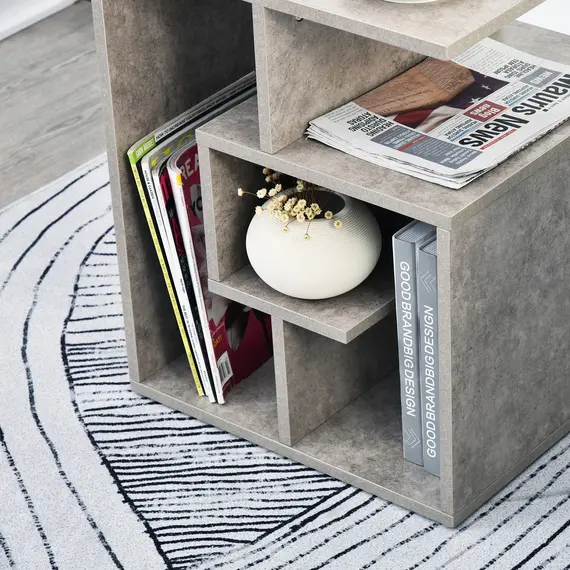 Buy Side Table, 3 Tier End Table with Open Storage Shelves for Living Room, Bedroom, Cement Colour, 8 image
