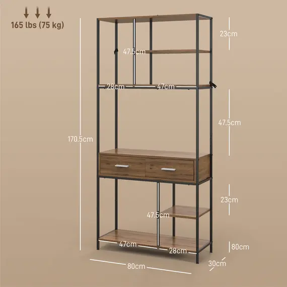 Buy Seven-Shelf Industrial Display Shelf, with Drawers - Brown/Black, 3 image