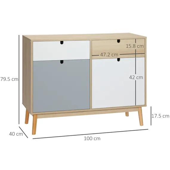 Buy Sideboard, Kitchen Storage Cabinet with Drawers and Door Cupboards for Dining Room, Living Room, Entryway,100W x 40D x 79.5Hcm, Multicoloured, 3 image