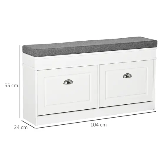 Buy Shoe Storage Bench with Flip Drawers, Shoe Cabinet with Seat Cushion and Adjustable Shelf for Hallway, Entryway, Living Room, Bedroom, White, 3 image