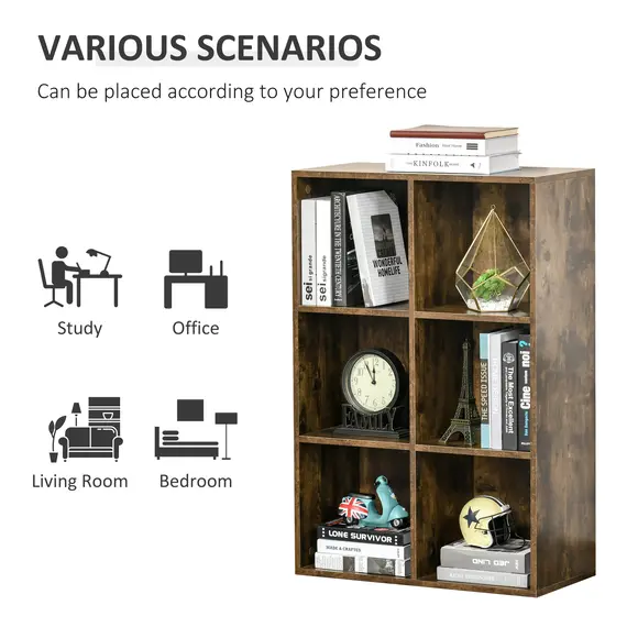 Buy Six-Cube Bookcase - Rustic Brown Wood Effect, 6 image