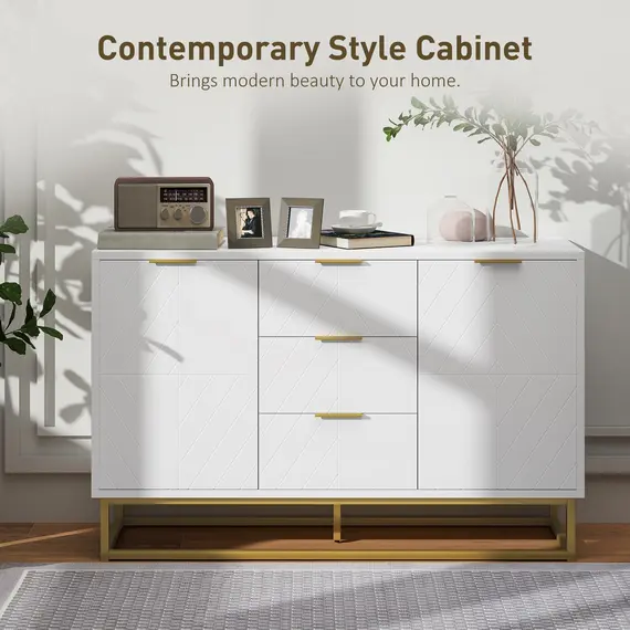 Buy Sideboard with 3 Drawers and Adjustable Shelves for Living Room - White, 4 image