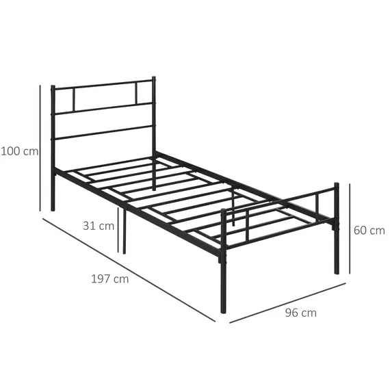Buy Single Metal Bed Frame Solid Bedstead Base with Headboard and Footboard, Metal Slat Support and Underbed Storage Space, Bedroom Furniture, Black, 3 image