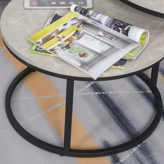 Buy Set of Two Marble-Effect Stacking Tables - Wood Grey, 8 image
