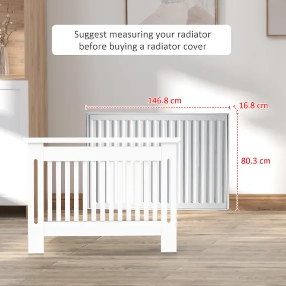Buy Slatted Radiator Cover Painted Cabinet MDF Lined Grill in White (152L x 19W x 81H cm), 7 image