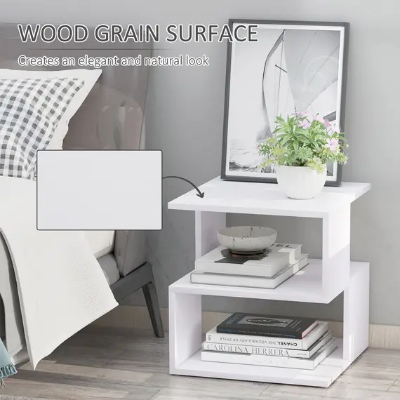 Buy Side Table Square Coffee Table Modern End Table with 2 Tier Storage Shelves for Living Room, Bedroom, White, 4 image
