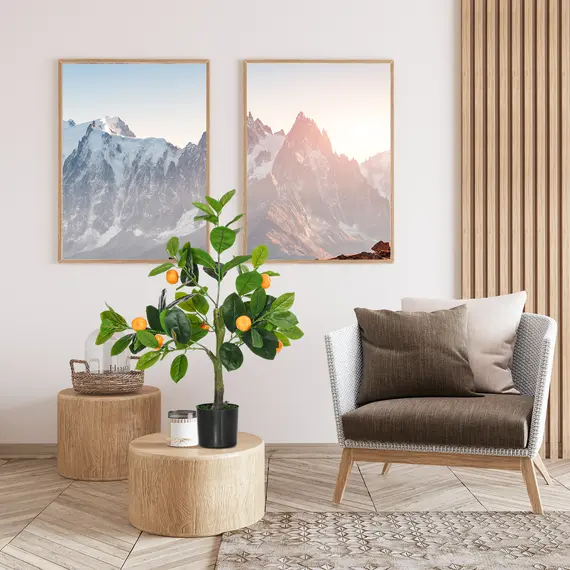 Buy Set of 2 Artificial Plants, Lemon and Orange Tree with Pot, for Home Indoor Decor, 60cm, 7 image