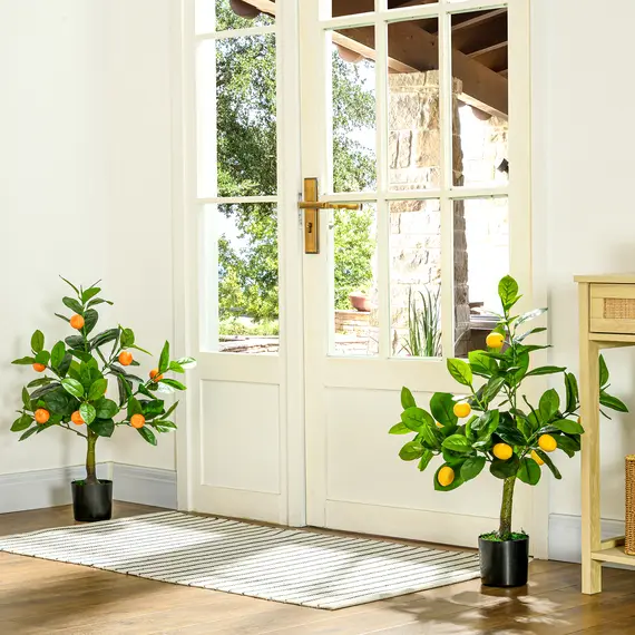 Buy Set of 2 Artificial Plants, Lemon and Orange Tree with Pot, for Home Indoor Decor, 60cm, 2 image