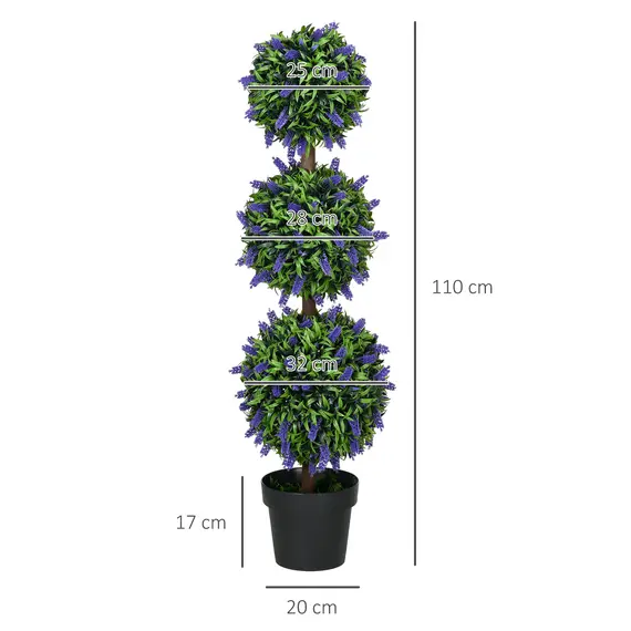 Buy Set of 2 Artificial Plants, Lavender Flowers Ball Trees with Pot, for Home Indoor Outdoor Decor, 110cm, 3 image