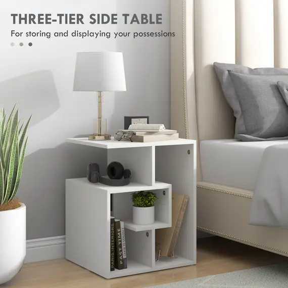 Buy Side Table, 3 Tier End Table with Open Storage Shelves for Living Room, Bedroom, Set of 2, White, 4 image