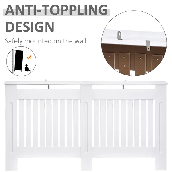 Buy Slatted Radiator Cover Painted Cabinet MDF Lined Grill in White (152L x 19W x 81H cm), 6 image