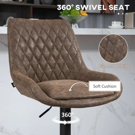 Buy Set of Two Faux Leather Retro Bar Stools - Brown, 6 image