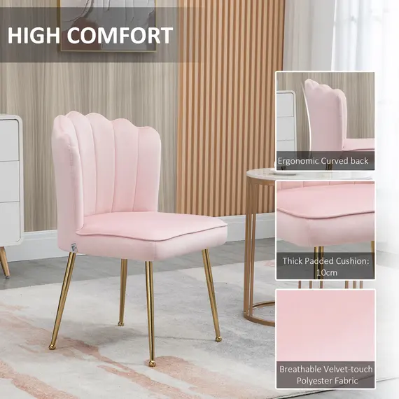 Buy Shell Dining Chairs Set of 2, Upholstered Kitchen Chairs with Gold Metal Legs and Backrest, Velvet Fabric Lounge Leisure Chairs for Living Room, Reception Room, Pink, 6 image