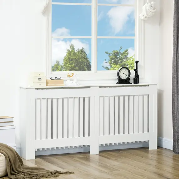 Buy Slatted Radiator Cover Painted Cabinet MDF Lined Grill in White (172L x 19W x 81H cm), 2 image