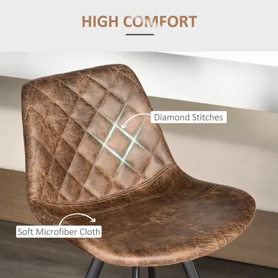 Buy Set Of 2 Bar Stools Vintage Microfiber Cloth Tub Seats Padded Comfortable Steel Frame Footrest Quilted Home Bar Cafe Kitchen Chair Stylish Brown, 5 image