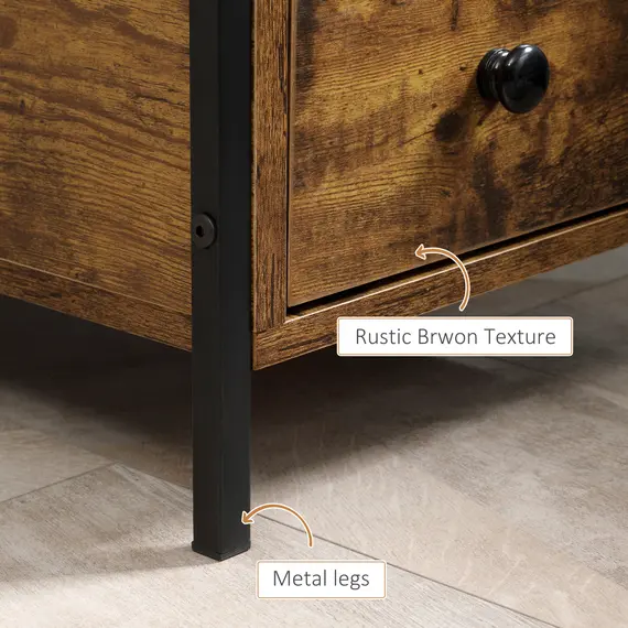 Buy Side Table, Narrow Bedside Table with 2 Drawers and Storage Shelf, Industrial End Table with Metal Frame for Small Spaces, Rustic Brown, 6 image