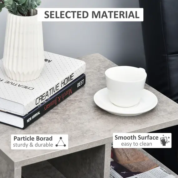 Buy Side Table, 3 Tier End Table with Open Storage Shelves for Living Room, Bedroom, Set of 2, Cement Colour, 5 image