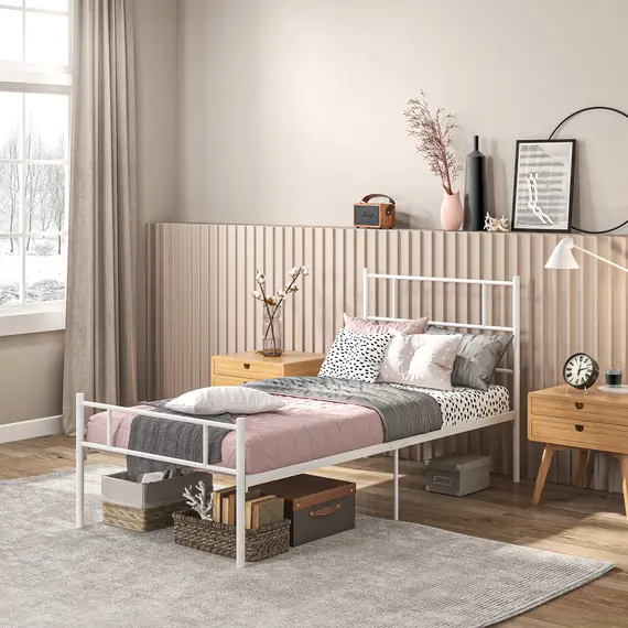 Buy Single Bed Frame, Metal Bed Base with Headboard and Footboard, Metal Slat Support and 31cm Underbed Storage Space, 2 image